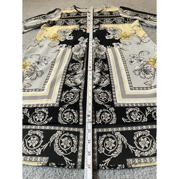 Fig And Flower Floral Tunic Blouse M Black Gray Crepe Boho Cottagecore Career - Picture 9 of 15